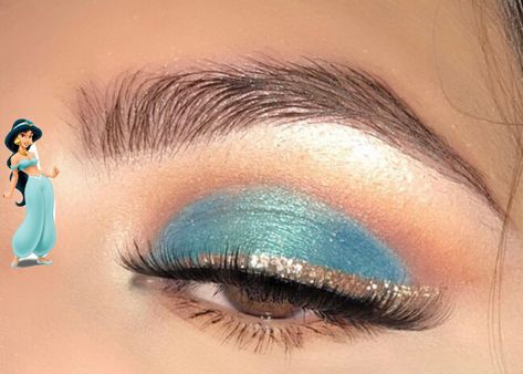 Jasmine Makeup Look, Yasmin Disney, Princess Jasmine Hair, Jasmine Diy, Princess Jasmine Makeup, Jasmine Makeup, Jasmine Halloween Costume, Disney Eye Makeup, Jasmine Nails