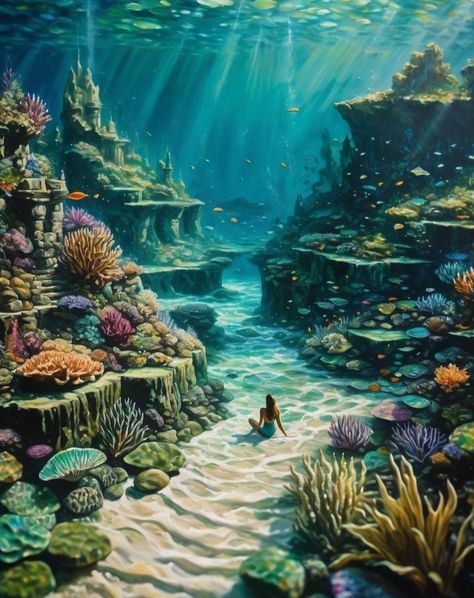 A mermaid's lair Mermaid Village, Mermaid Landscape, Sea Fantasy Art, Sea Kingdom, Mermaid Kingdom, Water Elf, Save Ocean, Magical Ocean, Mermaid Cave