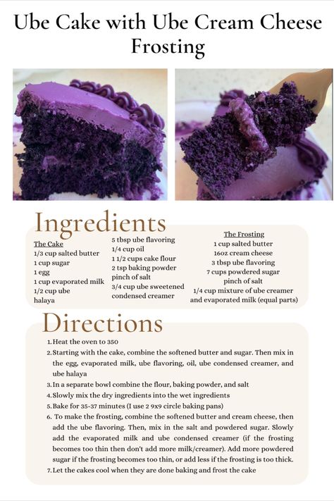 Ube Cake Recipes Easy, Ube Moist Cake Recipe, How To Make Ube, Ube Sago Dessert, Ube Cinnamon Rolls, Ube Flavoring Recipes, Ube Cream Cheese Frosting, Ube Pound Cake, Ube Cream Puffs