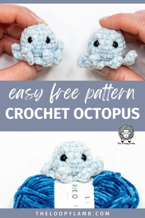 Looking to crochet an adorable octopus? Check out my free crochet octopus pattern! This easy free amigurumi pattern is perfect for beginners and comes with a step by step video tutorial. Whether you want to make a cute keychain or a small plush toy, this pattern has you covered. This crochet octopus can be made in just 15 minutes! Click to view the full free pattern and video tutorial at theloopylamb.com! How To Crochet Octopus For Beginners, Amigurumi Octopus Pattern, Amigurumi Small Free Pattern, Crochet Plush Amigurumi Free Patterns, How To Crochet An Octopus, Crochet Octopus Keychain, Small Crochet Plush, Free Small Crochet Patterns, Easy Crochet Projects For Beginners Step By Step Free Pattern