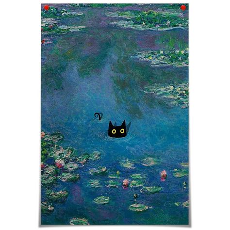 Black Cat Poster, Cat Poster, Vintage Monet, Black Cat, Canvas Wall, Canvas Wall Art, Room Decor, Wall Art, Funny