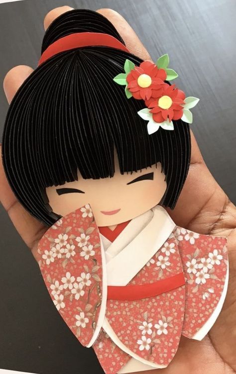 Quilling Dolls, Origami Templates, Chinese Crafts, Japanese Origami, Fashion Illustrations Techniques, Hand Made Greeting Cards, Japanese Doll, Clothes Pin Crafts, Asian Doll