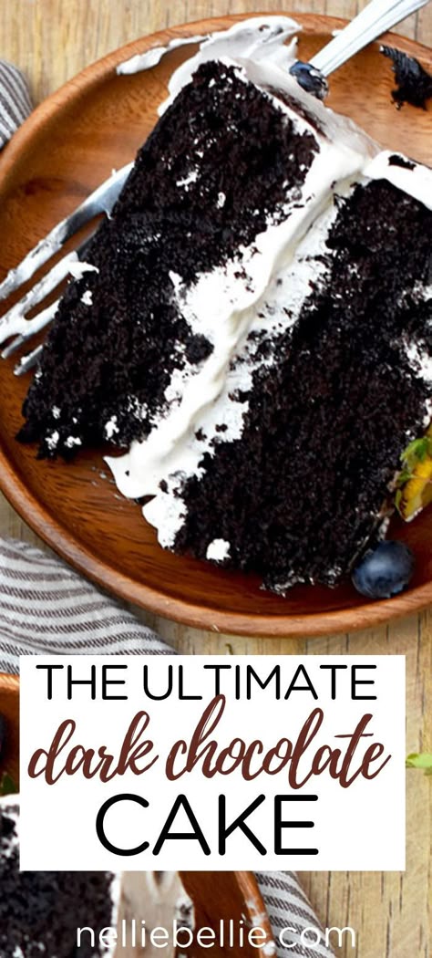 Best Dark Chocolate Cake Recipe, Homemade Dark Chocolate Cake, Black Cocoa Cake Recipe, Ultimate Chocolate Cake Recipe, Black Chocolate Cake Recipe, Dark Chocolate Coffee Cake, Dark Chocolate Cupcake Recipes, Midnight Chocolate Cake, Dark Chocolate Espresso Cake