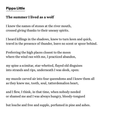 Poetry Foundation on Instagram: ““The summer I lived as a wolf” by Pippa Little in the December issue of POETRY. #poetrymagazine #poetryfoundation #quoteoftheday…” Wolf Poetry, December Poetry, Poetry Magazine, Poetry Foundation, Waxing Poetic, A Wolf, Poem Quotes, Give Thanks, Quote Of The Day