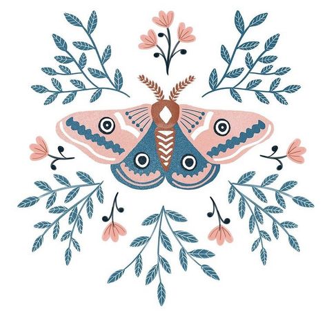 Moth Illustration, Armband Tattoos, Arte Folk, Moth Art, Folk Art Flowers, Gouache Art, Scandinavian Folk Art, Next Tattoo, Insect Art