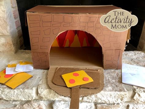 Make a Cardboard Box Pizza Oven  #pretendplay #cardboardbox #itsnotjustabox #craftsforkids #recycledcrafts #pizzaoven Recycled Crafts Kids Projects, Pizza Craft, Recycled Crafts Kids, Cardboard Box Crafts, Cardboard Toys, Dramatic Play Centers, Dramatic Play, Upcycled Crafts, Cardboard Crafts