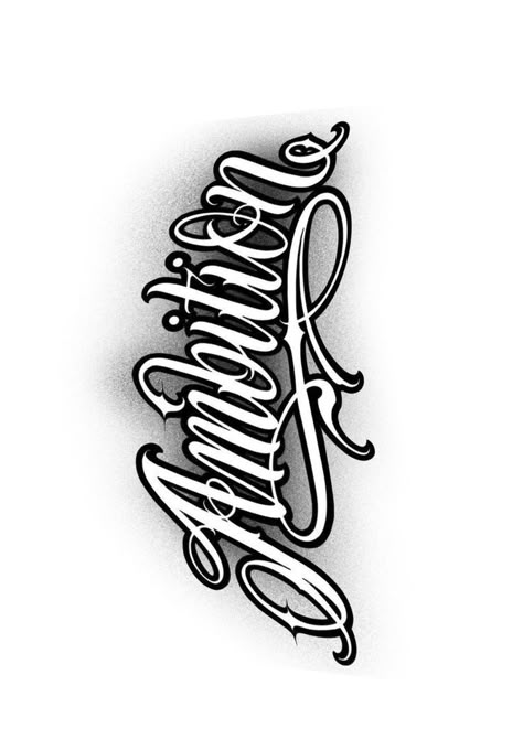 510 Tattoo, Angel Lettering Tattoo, Script Tattoo Design, Ambition Tattoo, Self Made Tattoo, Lettering Chicano, Typographic Tattoo, Chicano Tattoos Lettering, Shen Long Tattoo