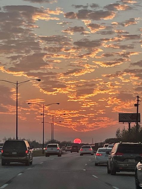 Sunset With Clouds, Aesthetic Sunset, Yellow Orange, The Sky, The Sun, Sun, Road, Cars, Orange