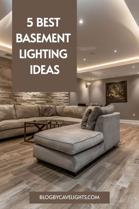 Transform your basement with our 5 favorite basement lighting ideas. Make your space warm and inviting. Read more now! 💖 Industrial Chic Basement, Comfy Basement Ideas Cozy Living, Best Basement Ideas, Dream Basement Ideas, Recessed Lighting Ideas Living Room, Farmhouse Basement Ideas, Open Basement Ideas, Bay Window Inspiration, Basement Lights