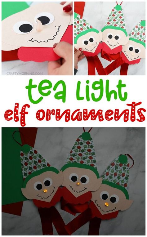 Tea Light Elf Ornaments - Crafty Morning Christmas Ornaments With Tea Lights, Tea Light Ornaments Diy, Elf Ornaments Diy Kids, Diy Elf Ornaments, Elf Ornaments Diy, Light Elf, Tea Light Crafts, Ornaments Diy Kids, Elf Crafts