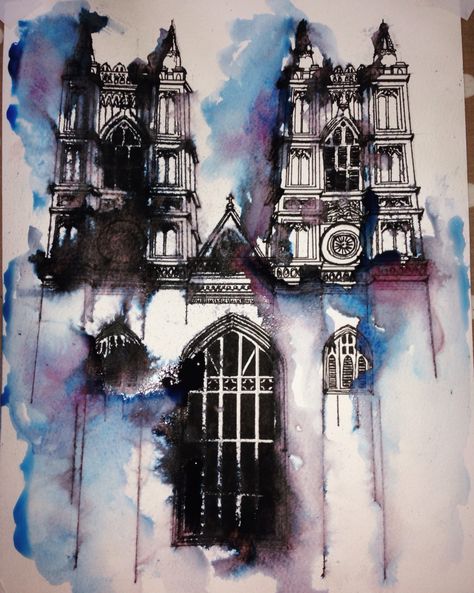 Water colour and pen drawing of Westminster Abbey #ink #pen #watercolour #art #westminsterabbey #drawing Water Colour And Ink Drawing, Coloured Fineliner Art, Cute Art Projects, Fineliner Art, Ink Pen Art, 8th Grade Art, Architecture Sketchbook, Tech Art, Watercolor Architecture