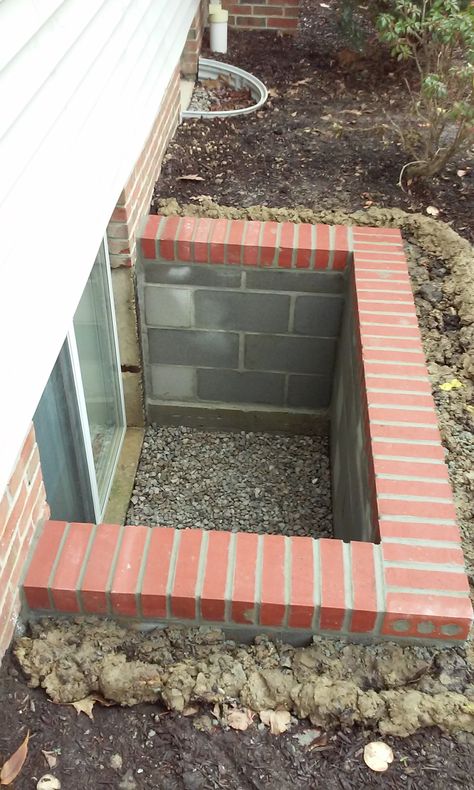 Cellar Conversion, Egress Window Well, Basement Window Well, Basement Stairs Ideas, Window Well Cover, Deck Railing Ideas, Basement Entrance, Railing Ideas, Egress Window