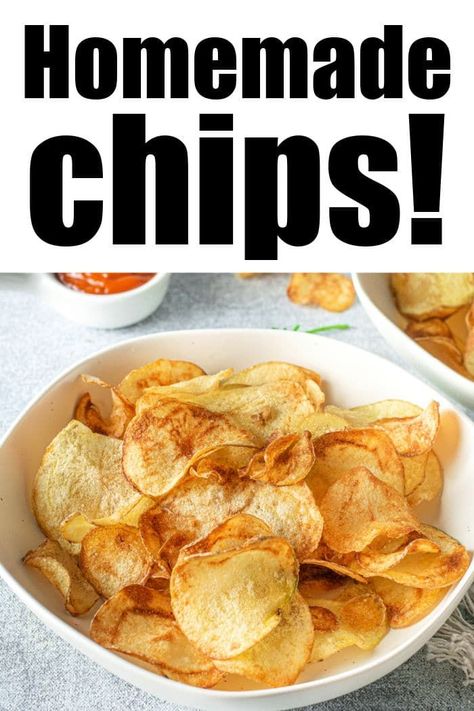 How to make russet potato chips with regular or dark russet potatoes. Deep fried or healthier as air fryer russet potato chips. #potatochips #airfryerpotatochips #russetpotatochips Air Fryer Kettle Chips, Homemade Potato Chips Air Fryer, Potato Chips Homemade, Air Fryer Chips, Air Fryer Potato Chips, Protein Granola Bars, Air Fryer Potato, Cream Cheese Potatoes, Chip Recipes