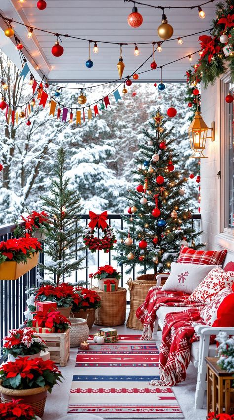 Christmas Aesthetic Aussie Christmas Aesthetic, Balcony String Lights, Christmas Aesthetic Ideas, Christmas Cottages, Holiday Dining Room, Holiday Movie Night, Christmas Entryway, Aussie Christmas, Winter Retreat