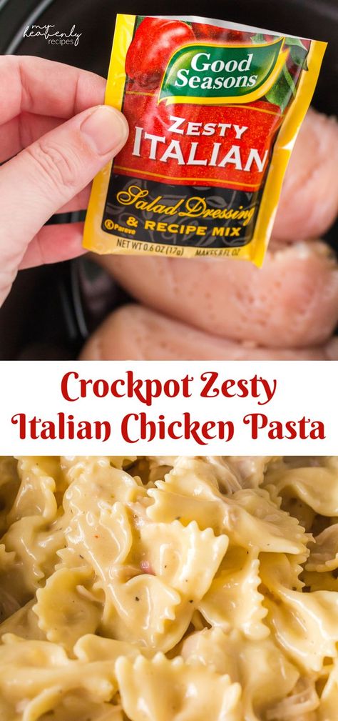 Essen, Zesty Italian Chicken Pasta, Chicken With Italian Dressing, Pasta In The Crockpot, Chicken Breast Crockpot, Zesty Italian Chicken, Italian Chicken Pasta, Chicken Breast Crockpot Recipes, Crockpot Chicken Breast