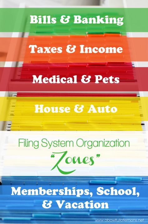 Filing System Organization "Zones" -  A Bowl Full of Lemons Filing System Organization, Home Filing System, A Bowl Full Of Lemons, Bowl Full Of Lemons, Paper Clutter Organization, Organizing Challenges, Organization Station, Organizing Paperwork, Bill Organization