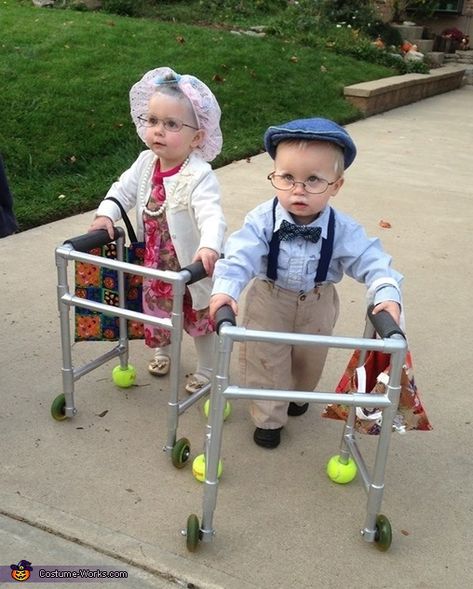 Amber: It's Liam and Adelynn. These are my two year old twins. I dressed them in older looking clothing I had gathered from their closet and added suspenders for him. I... Old People Costume, Twin Costumes, Halloween Costumes 2014, Twin Halloween, Halloween Infantil, Twin Halloween Costumes, Baby Kostüm, Halloween 2014, Boy Halloween Costumes