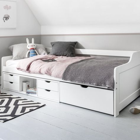 White Kids Bed, Single Day Bed, Bed With Drawers Underneath, Bed For Girls Room, Full Size Daybed, Daybed With Storage, Cabin Bed, Single Bed Frame, Dekorasi Kamar Tidur