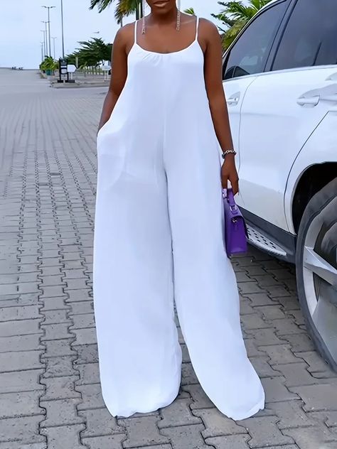 Nubian Style, White Solid Color, Casual Suits, Winter Suits, Jumpsuit With Pockets, Cami Jumpsuit, Maternity Outfits, Suit Swimsuit, Backless Jumpsuit