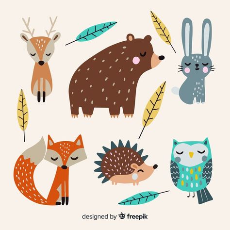 Discover thousands of free-copyright vectors on Freepik Dessin Adorable, Autumn Forest, Leaf Nature, Vector Hand, Childrens Illustrations, Forest Animals, Woodland Animals, 귀여운 동물, Children Illustration