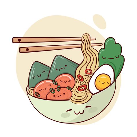 Ramen Noodles Drawing, Japan Food Drawing, Asian Food Drawing, Ramen Bowl Illustration, Ramen Cartoon, Kawaii Ramen, New Year's Drawings, Illustration Japanese, Japanese Food Illustration