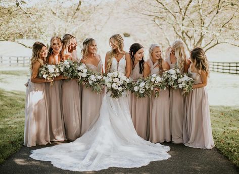 Taupe Bridesmaid Dresses Real Weddings | Birdy Grey Taupe Bridesmaid, Taupe Wedding, Taupe Bridesmaid Dresses, Blush Pink Bridesmaids, Blush Pink Bridesmaid Dresses, Blush Bridesmaids, Birdy Grey, Blush Bridesmaid Dresses, Pink Bridesmaid Dresses