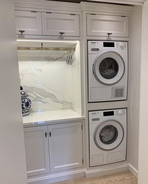 White Laundry Room, Utility Room Designs, Stacked Laundry Room, Pantry Laundry, Stylish Laundry Room, Dream Laundry Room, Laundry Cabinets, Laundry Room Closet, White Laundry