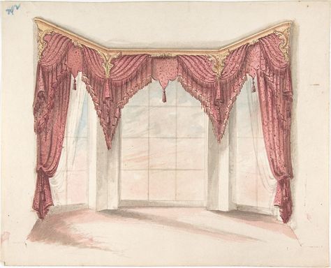 In Home Theater, Victorian Curtains, Victorian Windows, Red Curtains, Romantic Homes, Dollhouse Decor, Curtain Designs, Curtain Decor, Tea Room