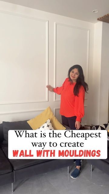 Sonika Khurana Sethi on Instagram: "Cheapest way to create a wall with mouldings! Pvc mouldings! You will find these at any local wood shop! #wallpanel #wallpanelling #coloraza Pvc mouldings, wall paneling, wainscoting, wall decor" Pvc Molding Wall Design, Pvc Moulding Wall, Pvc Molding Wall, Pvc Moulding Wall Design, Wall Molding Ideas Living Room, Wall Pvc Panel Design, Moulding On Walls Living Room, Pvc Wall Panels Design For Living Room, Pvc Panel Wall Design