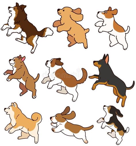 Jumping Dog Drawing, Dog Standing Up, Dog Jumping Illustration, Dog Drawing Side View, Dog Jumping Drawing, Dog Poses Drawing, Happy Dog Drawing, Outline Animals, Dog Side View