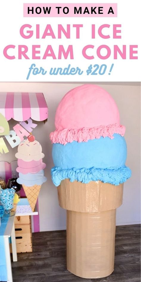 Diy Ice Cream Pinata, Diy Large Ice Cream Cone Decorations, Diy Ice Cream Decorations Ideas, Ice Cream Party Photo Booth, Diy Giant Popsicle Prop, Ice Cream Party Backdrop Ideas, Snow Cone Decorations, Candy Land Backdrop Diy, Diy Candyland Backdrop