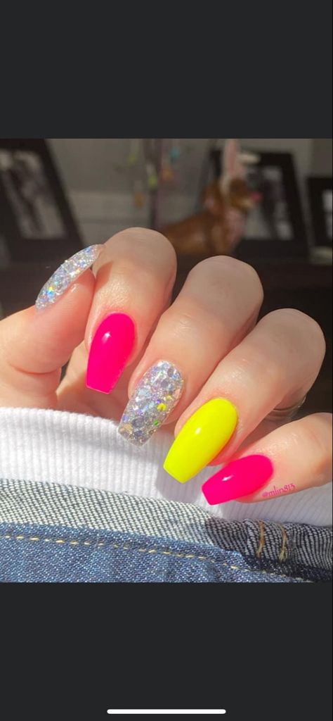 Spring Nails Bright Colors, Bright Nail Designs Neon, Spring Neon Nails, Summer Nails Bright Colors Neon, Neon Nail Ideas Bright Colors Dip, Bright Colored Nail Ideas, Fun Bright Nails Summer, Dip Designs For Nails, Pink And Yellow Summer Nails