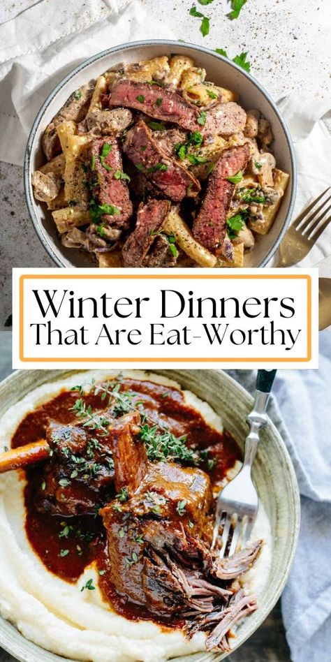 Article on 22 winter dinner recipes and ideas. Cozy Weather Food, Crockpot Comfort Food Recipes Winter, Cozy Quick Dinner, Fancy Comfort Food, Quick Easy Winter Dinner Ideas, Fancy Winter Dinner Recipes, Hardy Winter Meals, Family Style Recipes, Quick Cozy Dinner Recipes