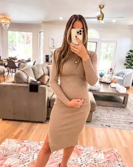 Ribbed Dress Maternity, Maternity Fall Dress, Maternity Bodycon Dress Outfits Fall, Ribbed Maternity Dress, Maternity Sweater Dress With Boots, Pregnancy Sweater Dress, Pregnant Sweater Dress, Body Con Maternity Dress, Maternity Knit Dress