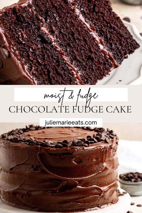 This chocolate fudge cake has incredible soft and moist chocolate cake layers covered with a rich and luscious chocolate fudge frosting. Best Chocolate Fudge, Chocolate Fudge Cake Recipe, Homemade Cake Mixes, Fudge Icing, Chocolates Cakes, Super Moist Chocolate Cake, Recipes Brownies, Chocolate Fudge Frosting, I'm Fat