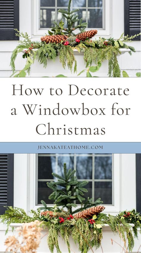 Discover outdoor Christmas window decorations and learn how to decorate window boxes for winter for Christmas. Create stunning holiday arrangements with a festive Christmas window box display that transforms your home. Perfect for adding charm and spirit to your outdoor space. Christmas Window Display Home, Magnolia Leaves Christmas, Christmas Window Box Ideas, Decorate Window, Diy Christmas Window, Window Box Ideas, Winter Window Boxes, Christmas Window Boxes, Fall Window Boxes