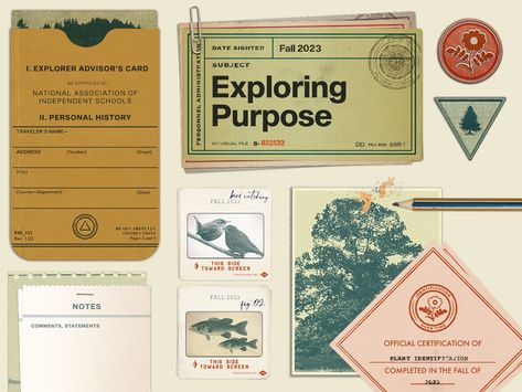 Beth Mathews Design — Exploring Purpose Field Guide Education Magazine, Vintage Motel, Guided Imagery, Custom Embroidered Patches, Theatre Design, Vintage Camping, Field Guide, Instagram Art, Branding Inspiration