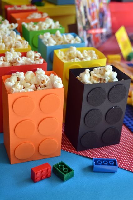 Lego Block Popcorn Boxes Lego Party Decorations, Lego Friends Party, Lego Ninjago Party, Lego Ninjago Birthday, Ninjago Birthday Party, Lego Birthday Cake, Lego Themed Party, Ninjago Birthday, Ninjago Party