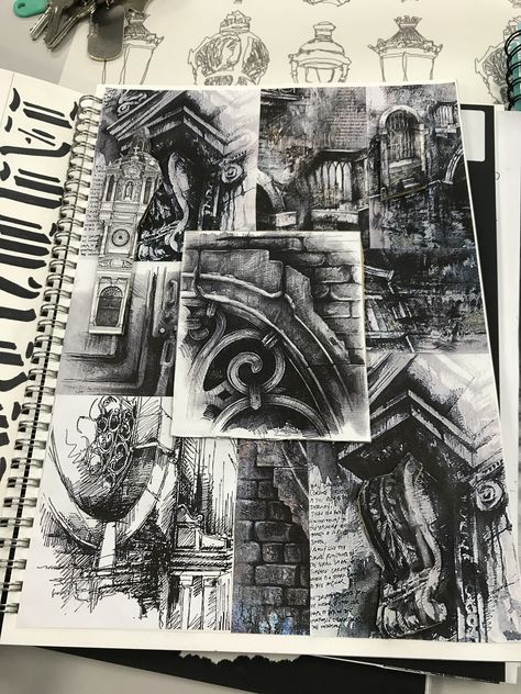 Fabulous architecture studies!(Ian Murphy Collage) #sketchbook #drawingstudies Ian Murphy, Collage Sketchbook, Architecture Studies, Sketchbook Collage, Sketchbook Studies, Drawing Collage, Art Du Croquis, Sketchbook Layout, Architecture Drawing Sketchbooks