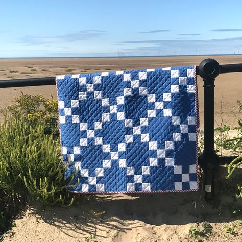 Penmon Point Quilt Pattern - Etsy Navy Blue Quilts Pattern, Blue And Cream Quilts, Blue Irish Chain Quilt, Navy And White Quilt, Quilt Pattern Beginner, Basic Quilt Patterns, Double Irish Chain Quilt Pattern, 2 Color Quilts, Simple Quilt Pattern