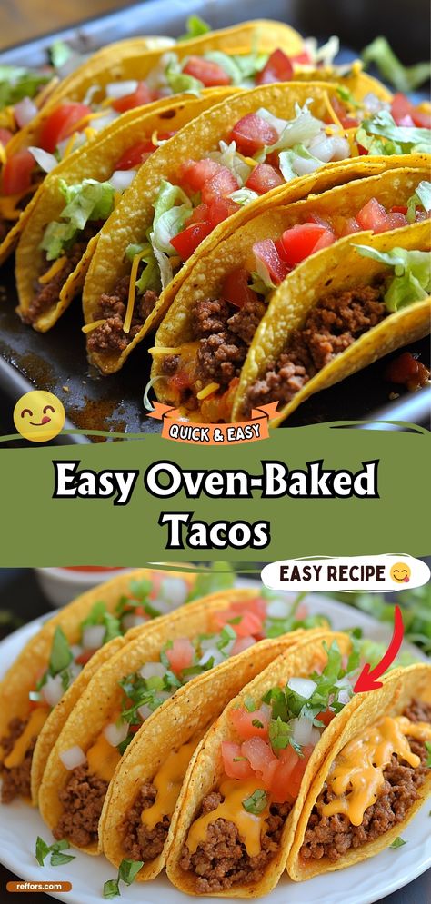 Transform your taco night with Easy Oven-Baked Tacos. This method ensures crispy shells filled with flavorful toppings, all baked to perfection in the oven. It's a simple way to make tacos even more delightful and less messy. #TacoNight #OvenBaked #FamilyFavorites Bake Taco Shells In Oven, Oven Baked Taco Shells, Crispy Oven Baked Tacos, Taco Oven Bake, Baked Tacos Flour Tortillas, Crispy Tacos In Oven, Oven Baked Tacos Ground Beef, Oven Tacos Baked, Tacos In Oven