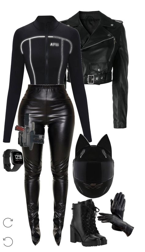 Black Motorcycle Outfit Women, Outfit Ideas Motorcycle, Moter Cycle Outfit Women, Spy Inspired Outfit, Cute Biker Outfits, Motorcycle Outfits For Women Baddie, Bikercore Style Women, Woman Biker Outfit, Biker Core Outfit