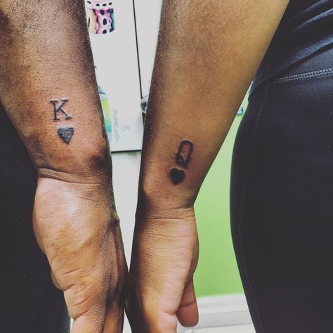 King and Queen Couple Tattoos #CoupleTattoos #KingandQueenofHearts ❤️ It makes it that more special and neat when your initial is "K" and your bf's is "Q"....Kathryn' KING, Quentin's QUEEN King And Queen, Ink Ideas, Couple Tattoos, Guilty Pleasures, Ink Tattoo, Jesus Fish Tattoo, Tatting, Tattoo Ideas, Initials