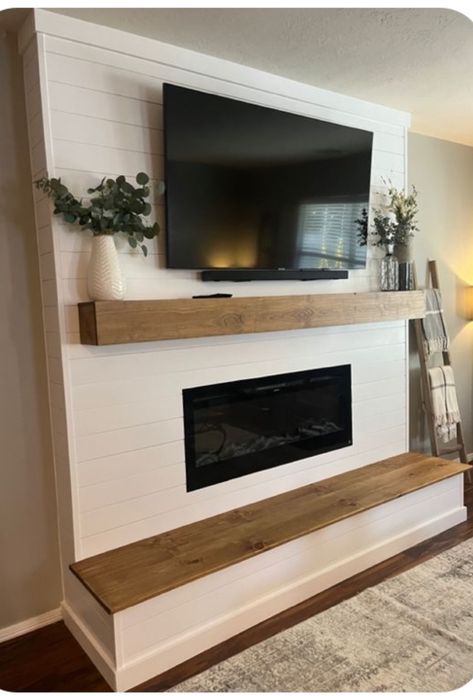 Built In Electric Fireplace, Build A Fireplace, Fireplace Tv Wall, Fireplace Built Ins, Flat Screen Tv, Living Room Decor Fireplace, Faux Fireplace, Fireplace Remodel, Mobile Tv