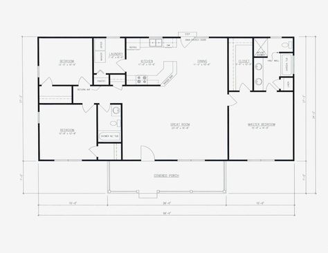 3 Bedroom 2 Bath House Plan Floor Plan. Great Layout 1500 Sq - Etsy Ireland Rectangle House Plans, 3 Bedroom Home Floor Plans, 1500 Sq Ft House, Houses Small, Simple Floor Plans, 3 Bedroom Floor Plan, Plan Floor, Three Bedroom House Plan, Small House Layout