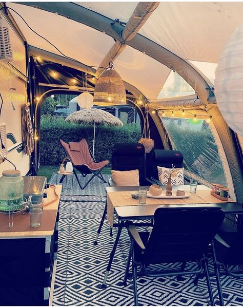 Awning Decoration Ideas, Small Caravan Interior Ideas, Caravan Awning Ideas, Caravan Exterior Ideas, Caravan Awning Interior Ideas, Awning Caravan, Caravan Awning Interior, Ikea Camping, Boho Camping