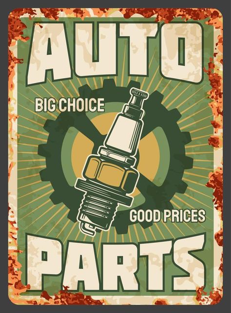 Vintage car spare parts shop or store rusty plate Vintage Workshop, Font Poster, Poster Fonts, Auto Spare Parts, Car Spare Parts, Idul Fitri, Vintage Car, Game Design, Car Parts