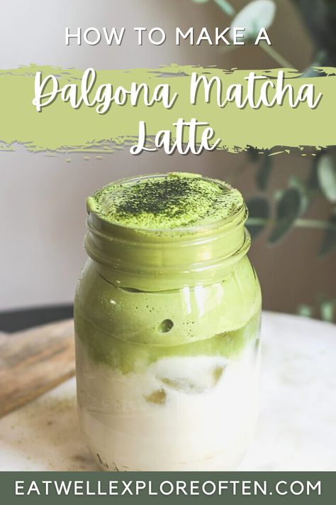 Easy step by step recipe for Whipped Dalgona Matcha Latte from Eat Well Explore Often. #matchalatte #whippedlatte #homemadelatte #latterecipe #matcharecipes #dalgonarecipes #dalgonalatte Whipped Matcha, Homemade Latte, Matcha Latte Recipe, Eat On A Budget, Matcha Tea Powder, Scrumptious Food, Iced Matcha Latte, Matcha Drink, Matcha Recipe