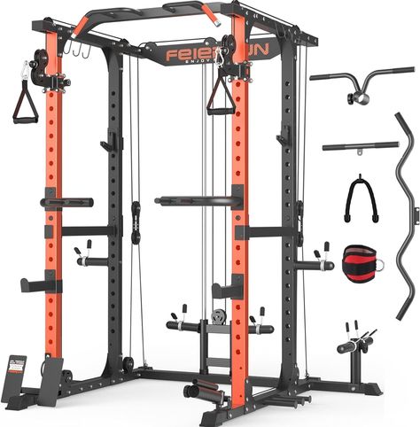 FEIERDUN Multi-Function Squat Rack Power Cage FLA01 with Cable Crossover System, 2000LBS Capacity Power Rack and Packages with Optional Weight Bench,... Folding Squat Rack, Fold Up Squat Rack, Mini Home Gym, Home Gym With Squat Rack, Gym Squat Rack, Complete Body Workout, Dumbbell Set With Rack, Dip Station, Leg Machines