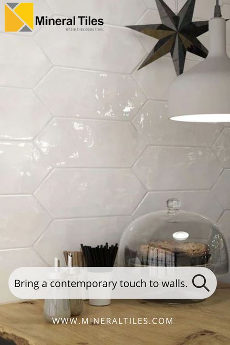 Its unique elongated and picket hexagonal shape provides a modern twist on traditional tile designs, making it a versatile choice for a variety of design settings. 👉Choose from a variety of designs to perfectly match your kitchen's vibe and make a statement.✨ 🔗Click here https://www.mineraltiles.com/collections/picket-tiles or link in bio. . . . #PicketWallTile #WhiteGlossyTile #PolishedFinish #WavySurface #HexagonalTile #KitchenBacksplash #BathroomTiles #ShowerDesign #FeatureWalls Hexagon Kitchen Backsplash, Picket Wall Tile, Picket Tile Backsplash, Picket Tile, Beveled Subway Tile, Hexagon Backsplash, Diy Kitchen Backsplash, Recycled Tile, White Tile Backsplash